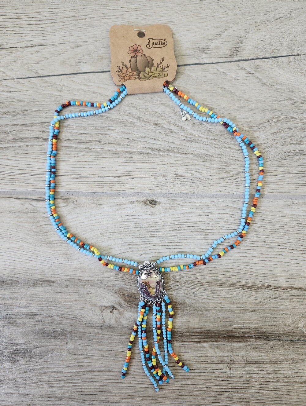 Justin Boots Turquoise and Multi-Color Beaded Pendant Necklace